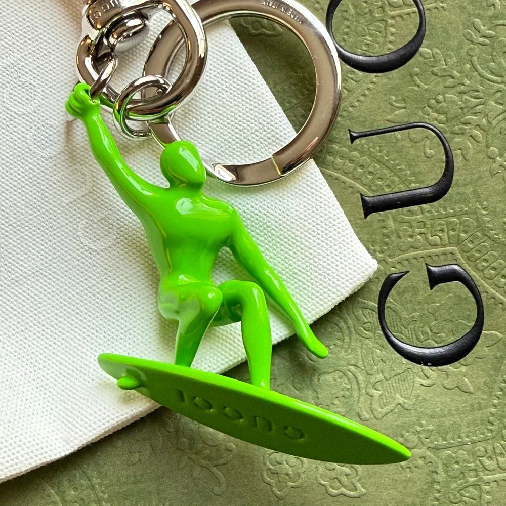 Gucci Green Surfer Keychain Ceramic Varnish Ottone Silver Hardware 822123
